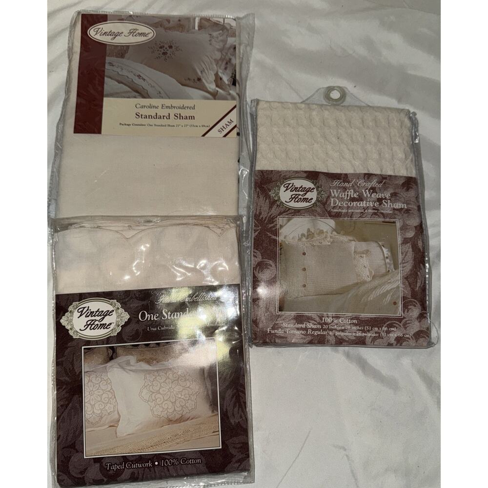 Vintage Home lot of 3 shams 90s waffle weave standard caroline embroidered